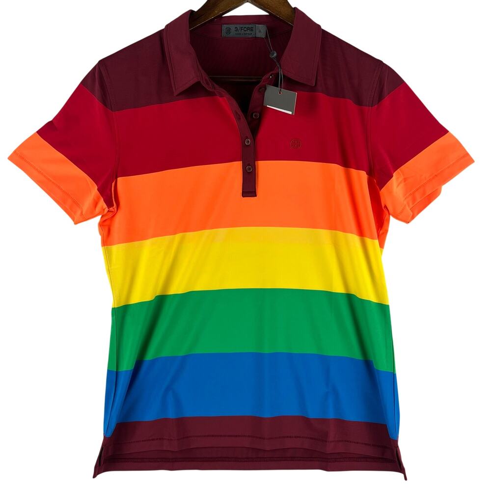 G/Fore Women’s Rainbow Striped Polo New With Tags SZ M Golf Ultra Soft